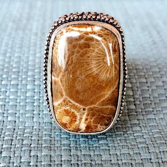 New Fossil Coral 925 Silver Ring. - Picture 1 of 10
